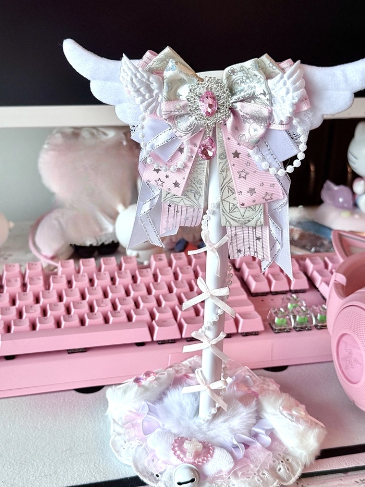 Gaming Accessories Headset - Cute Lace Headphone Stand Pink White